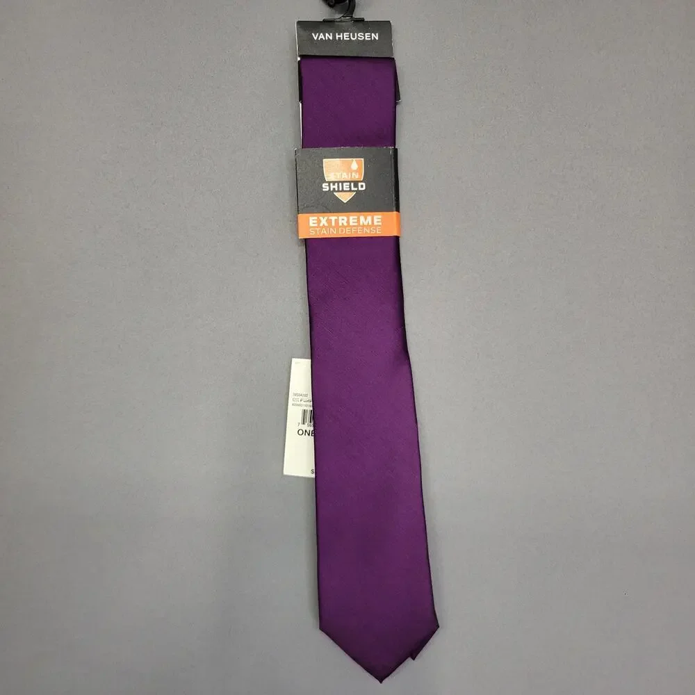Van‎ Heusen Necktie Mens Purple Extreme Stain Shield Defense Jacquin Lines New